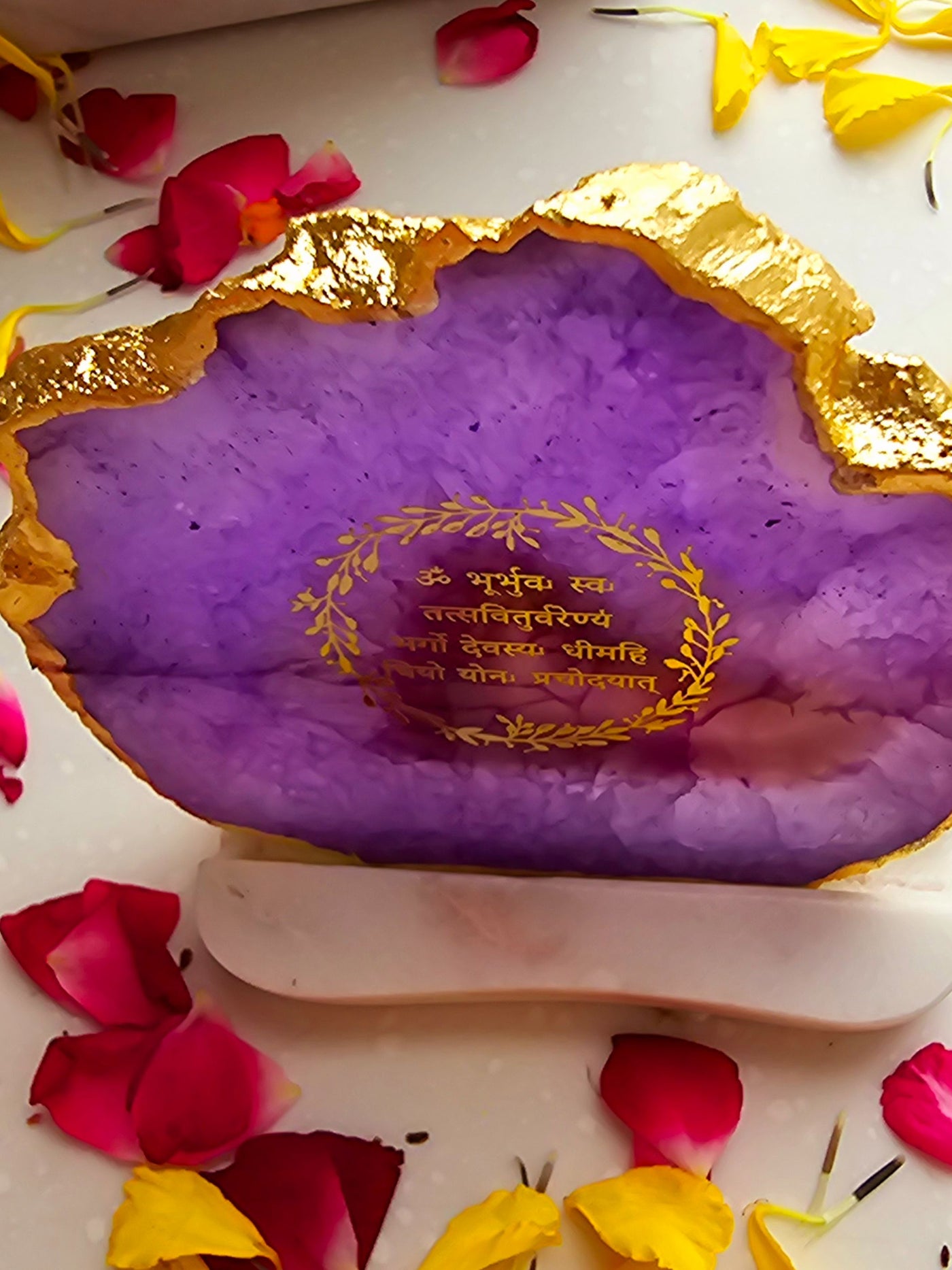 Gayatri Mantra Agate with Marble Tea light Religious Home Decor Purple