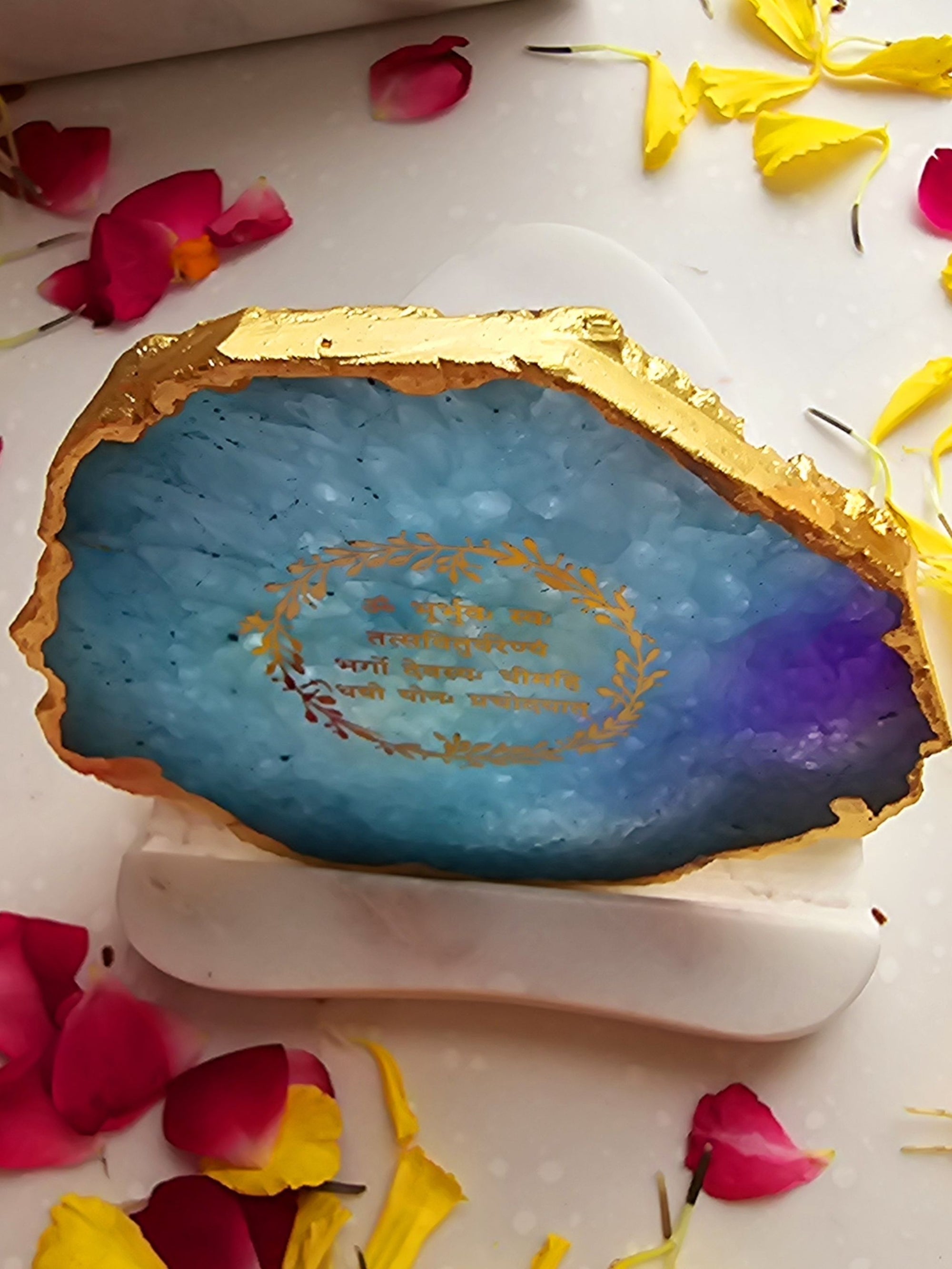 Gayatri Mantra Agate with Marble Tea light Religious Home Decor