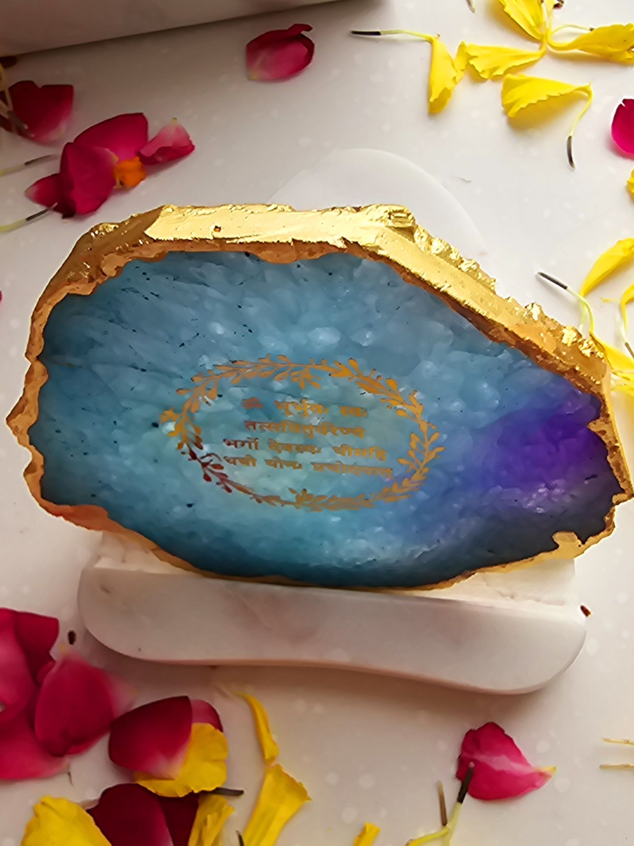 Gayatri Mantra Agate with Marble Tea light Religious Home Decor