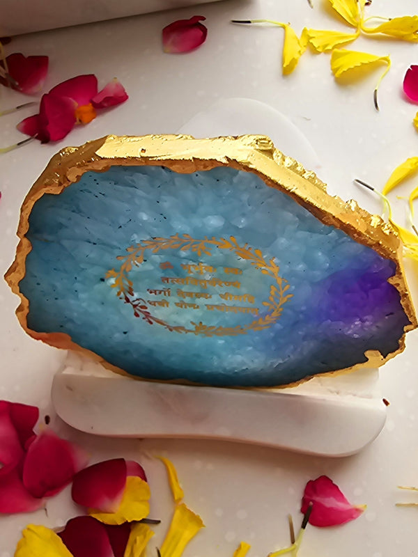 Gayatri Mantra Agate with Marble Tea light Religious Home Decor