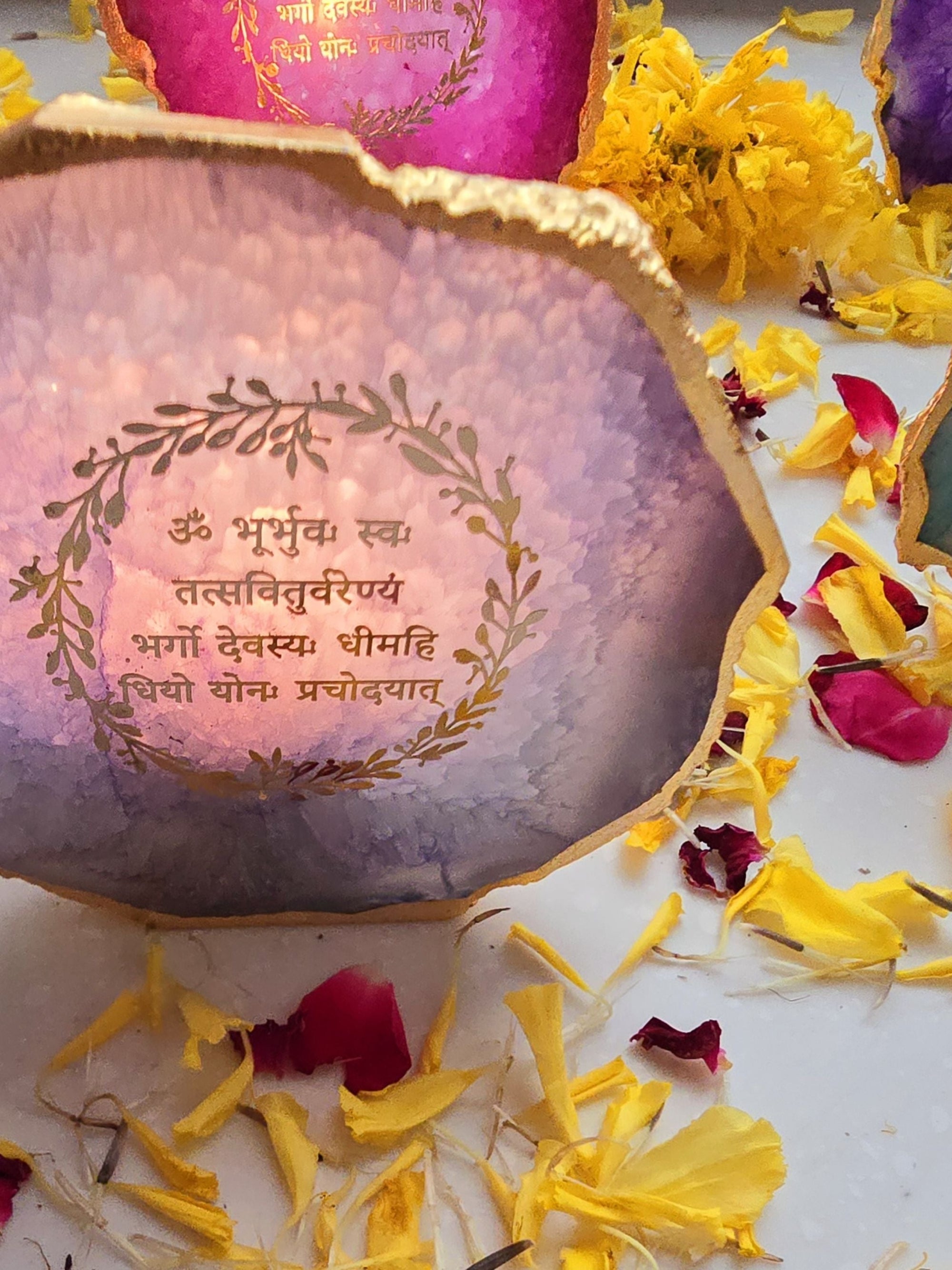 Gayatri Mantra Agate Stone Tea light Religious Home Decor
