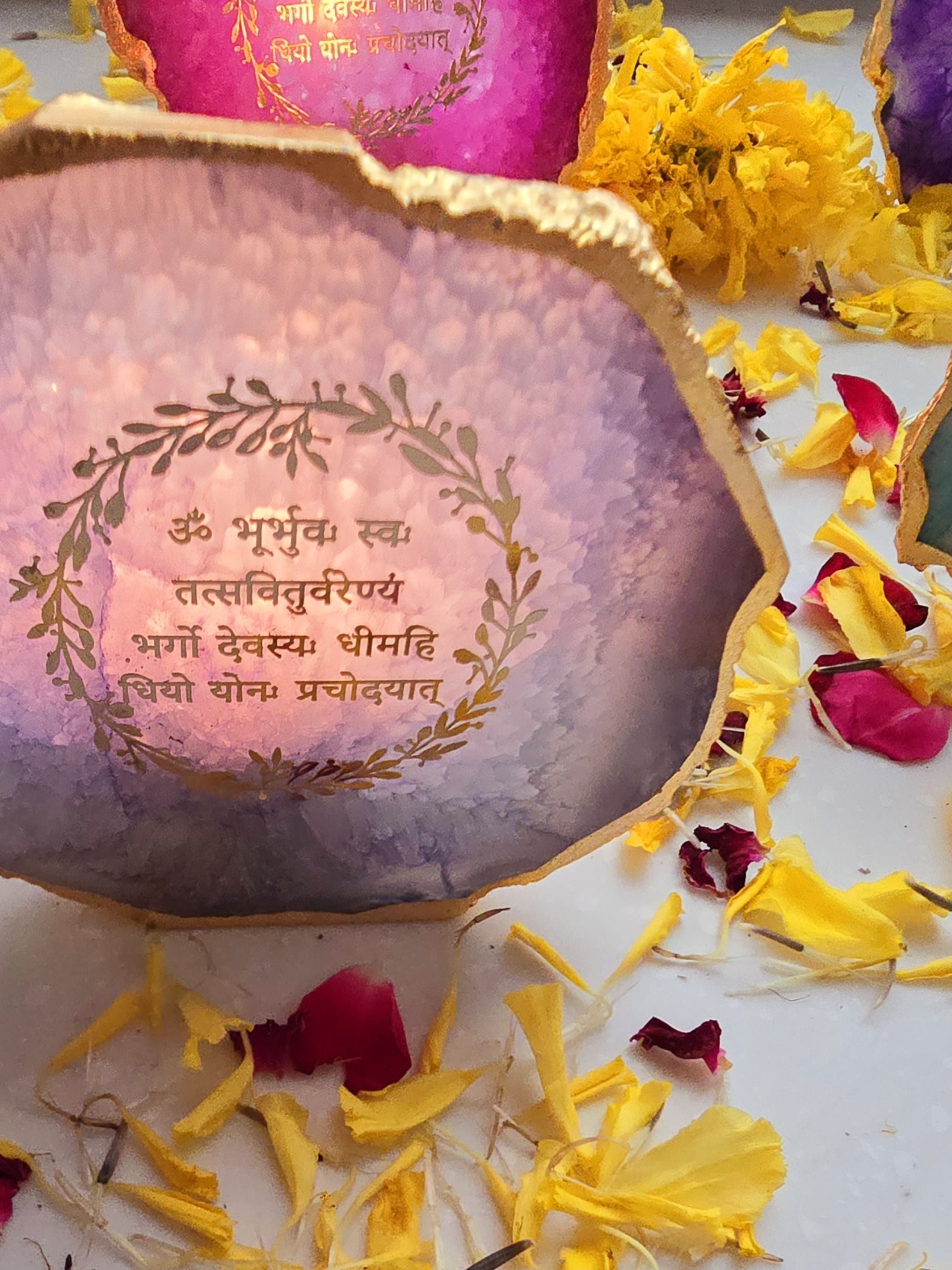 Gayatri Mantra Agate Stone Tea light Religious Home Decor