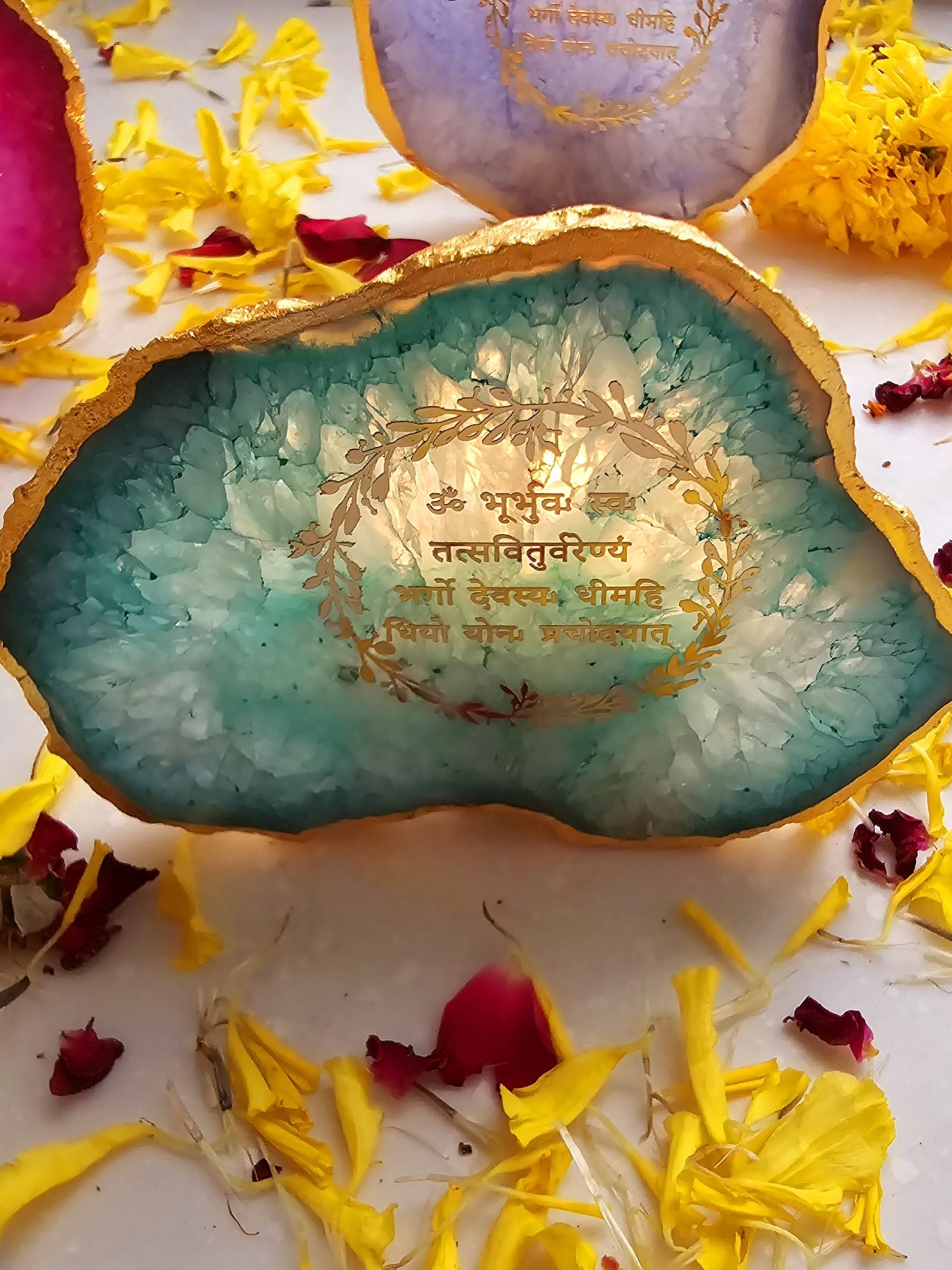 Gayatri Mantra Agate Stone Tea light Religious Home Decor