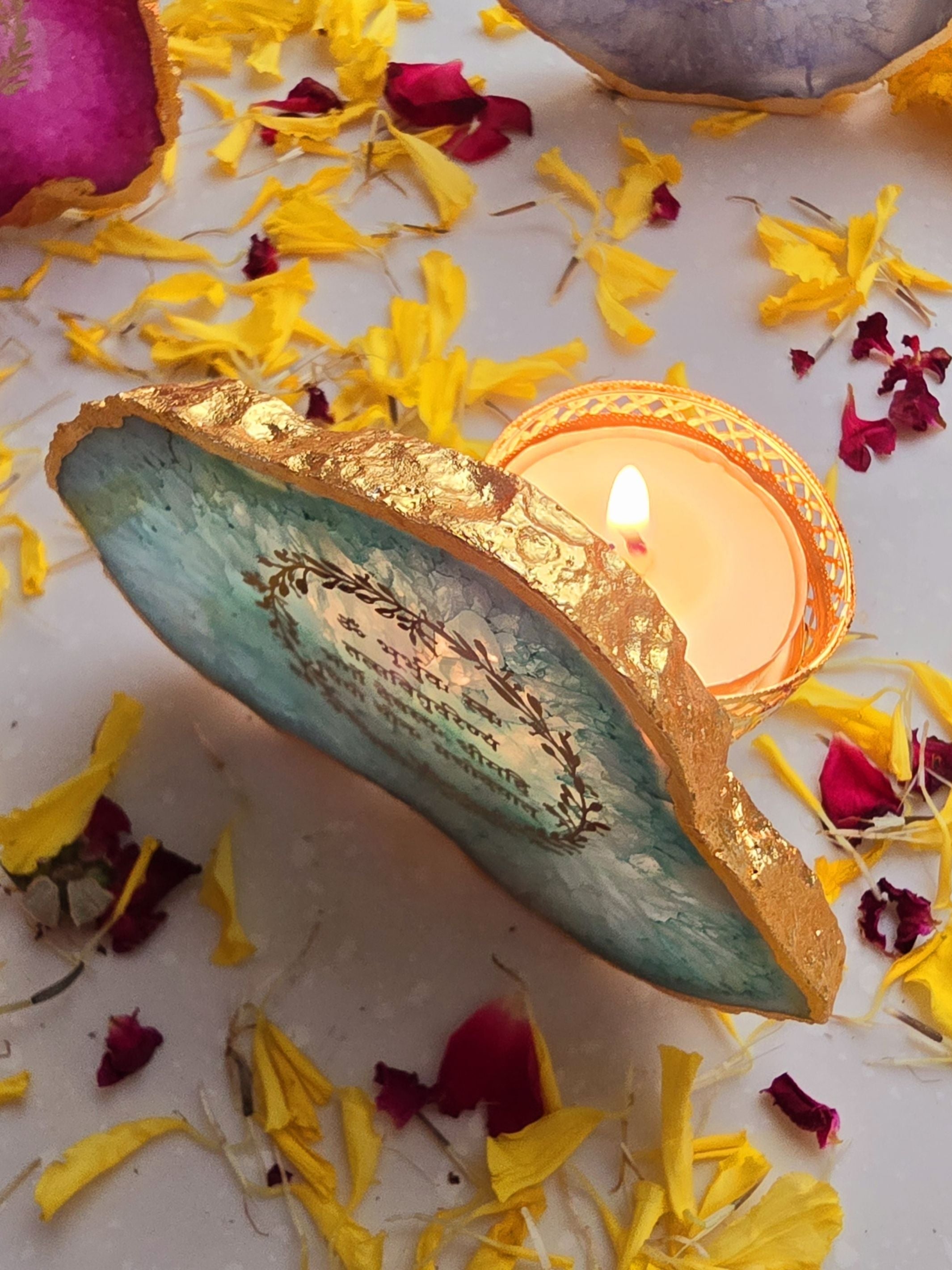 Gayatri Mantra Agate Stone Tea light Religious Home Decor