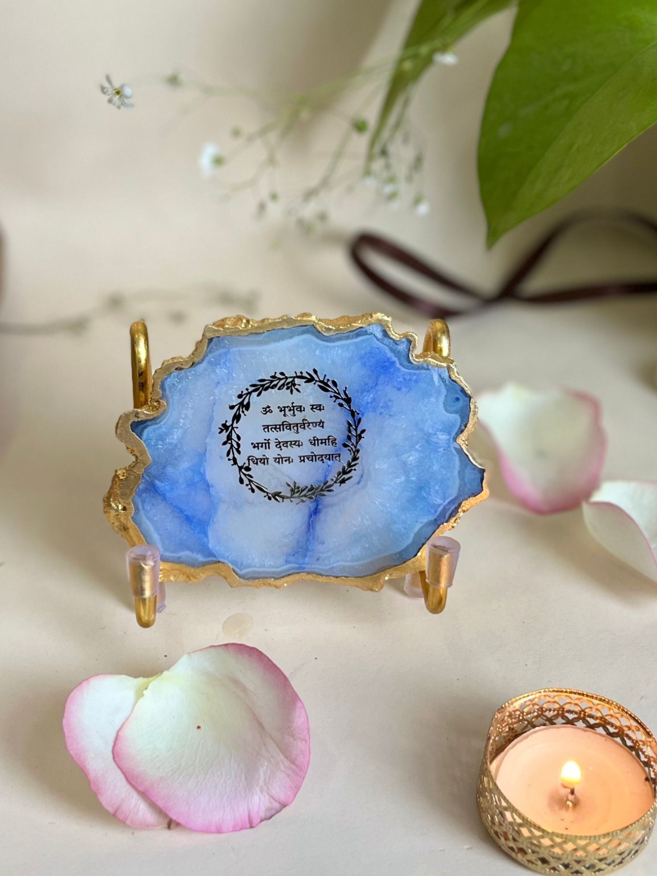 Gayatri Mantra Metal Holder with Agate