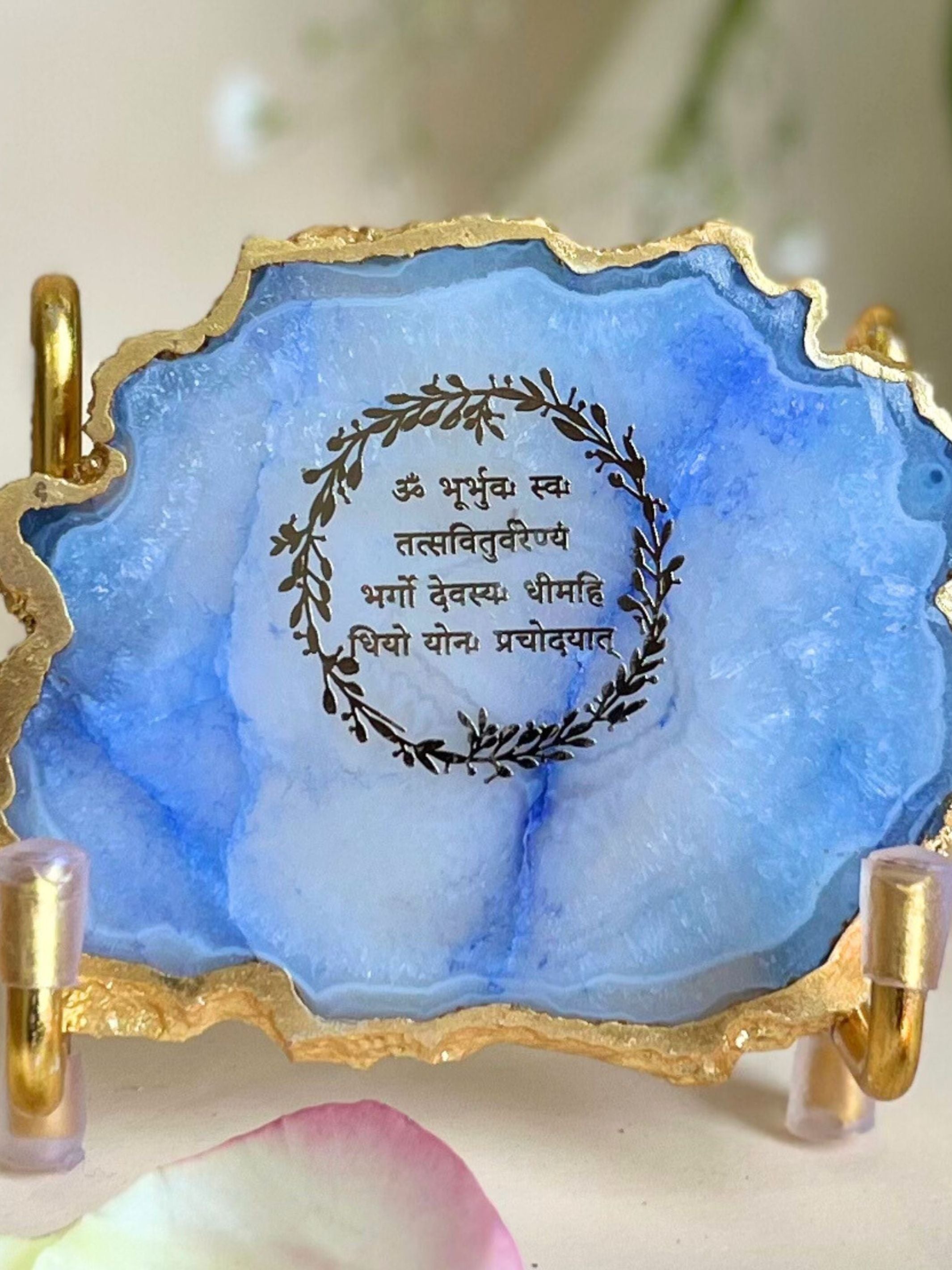Gayatri Mantra Metal Holder with Agate