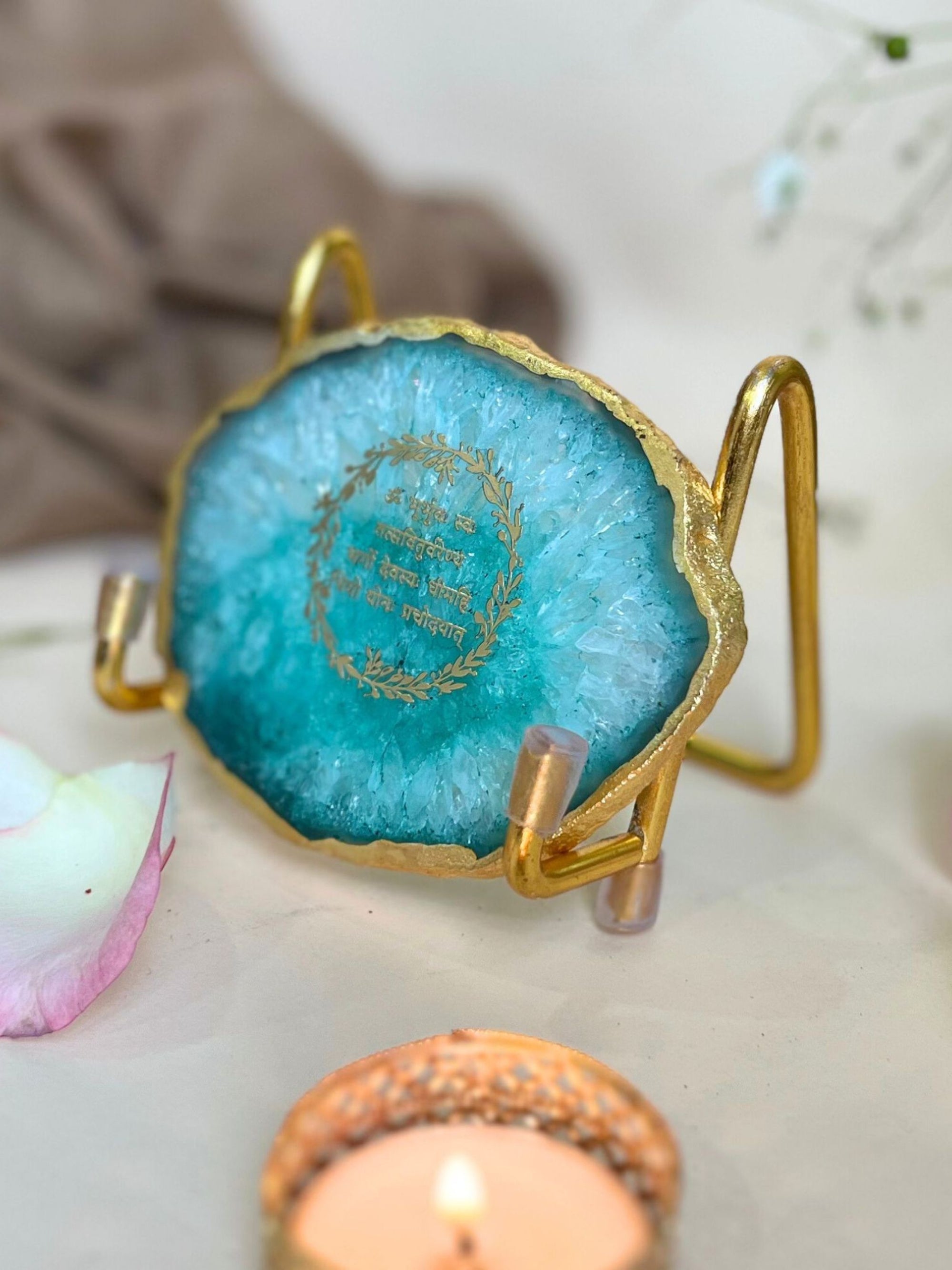 Gayatri Mantra Metal Holder with Agate