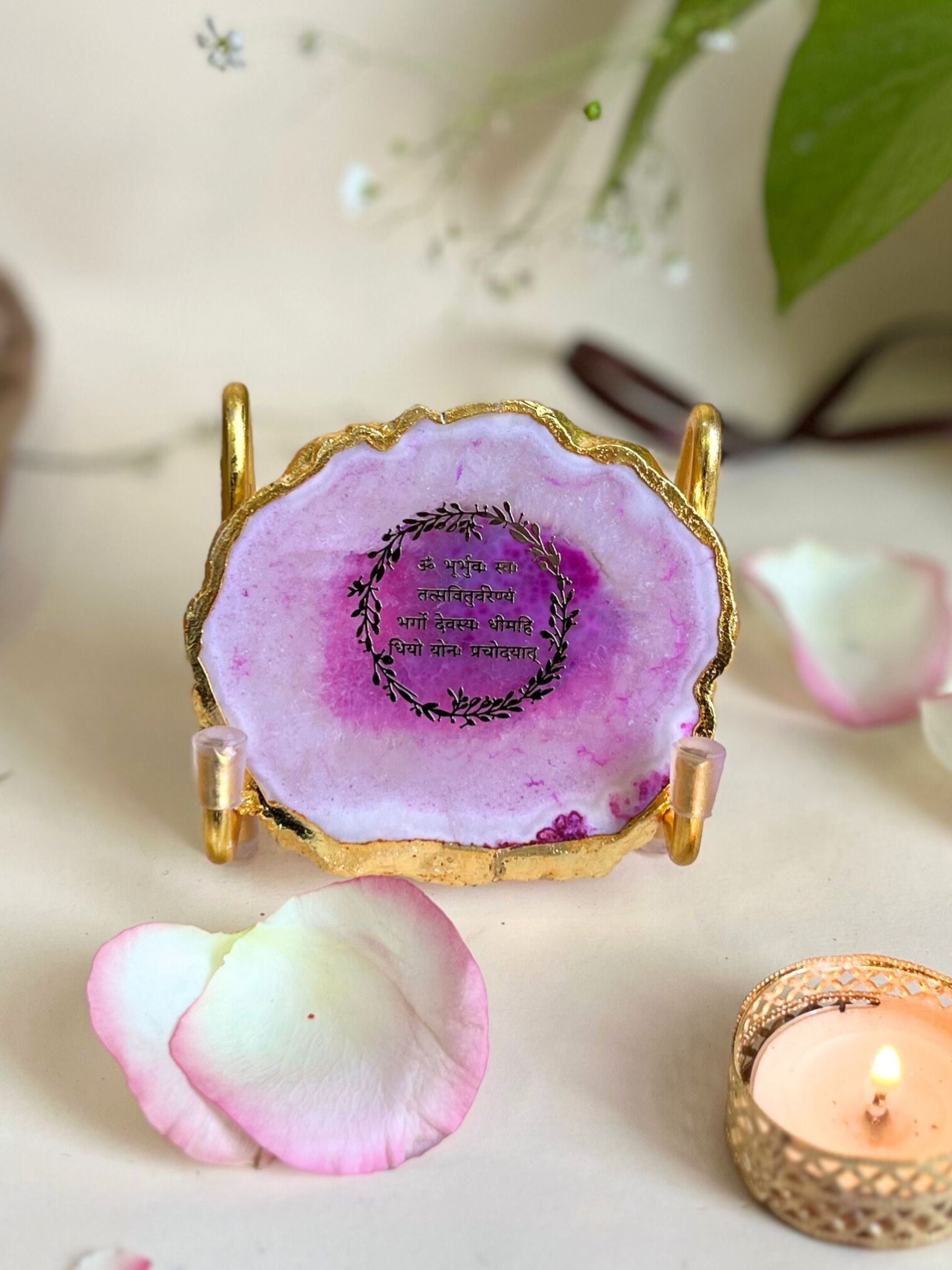 Gayatri Mantra Metal Holder with Agate