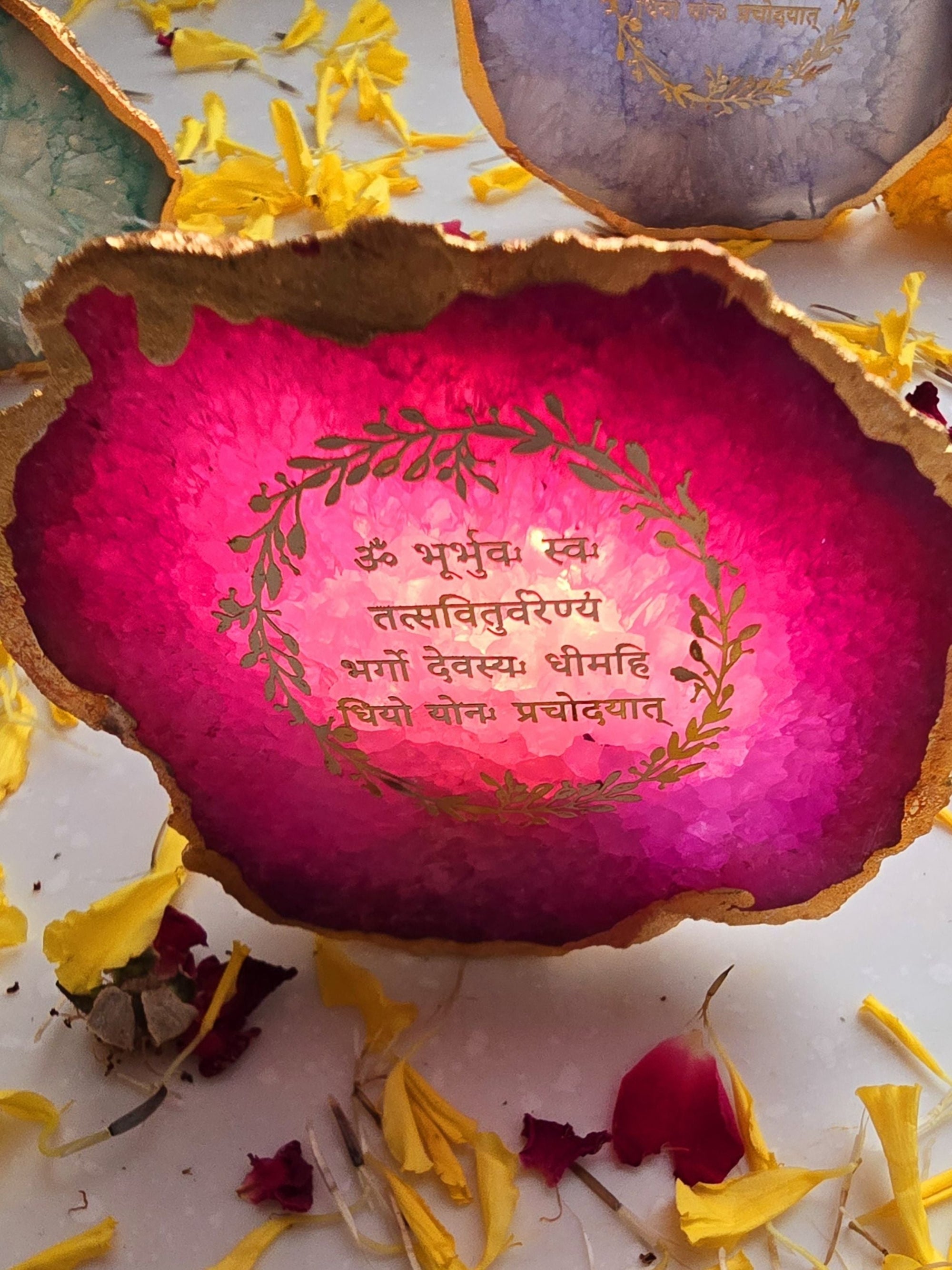 Gayatri Mantra Agate Stone Tea light Religious Home Decor