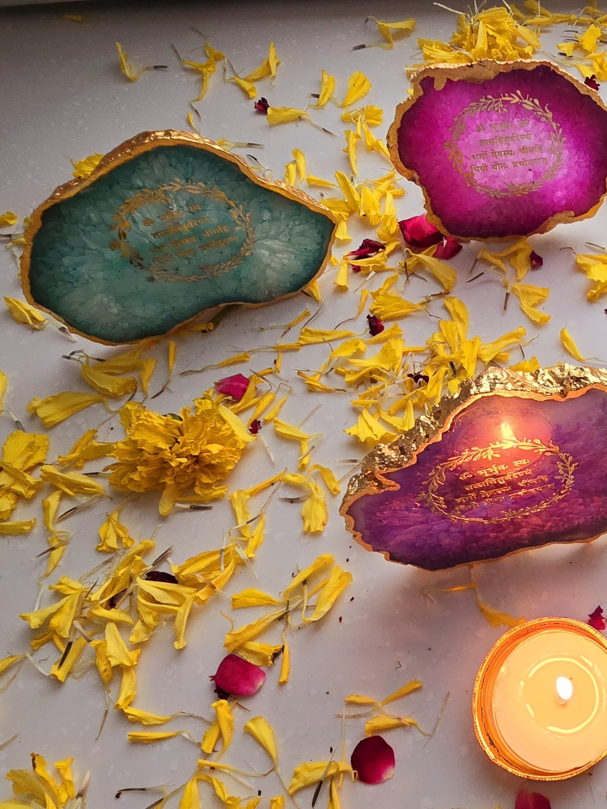 Gayatri Mantra Agate Stone Tea light Religious Home Decor