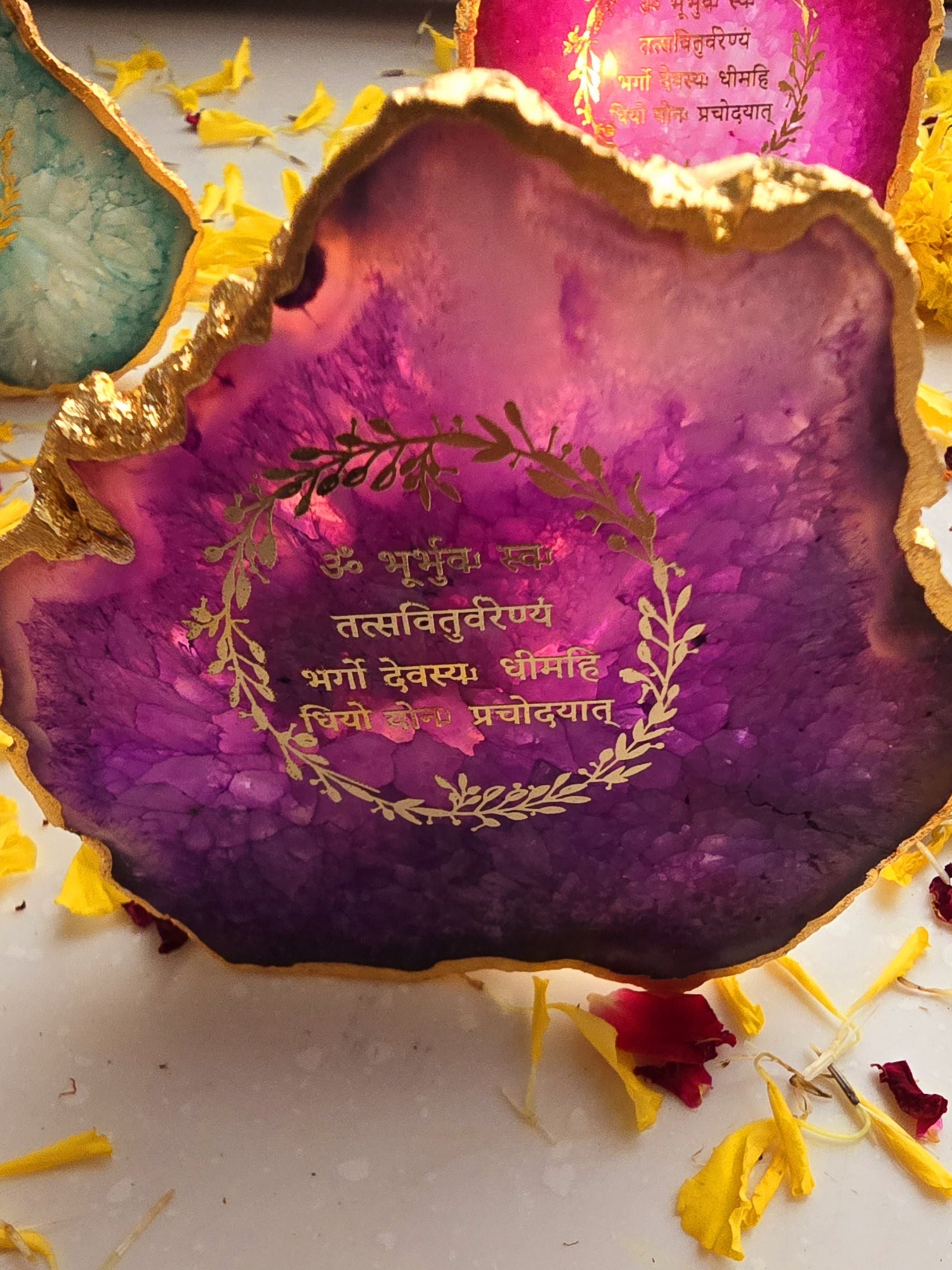 Gayatri Mantra Agate Stone Tea light Religious Home Decor