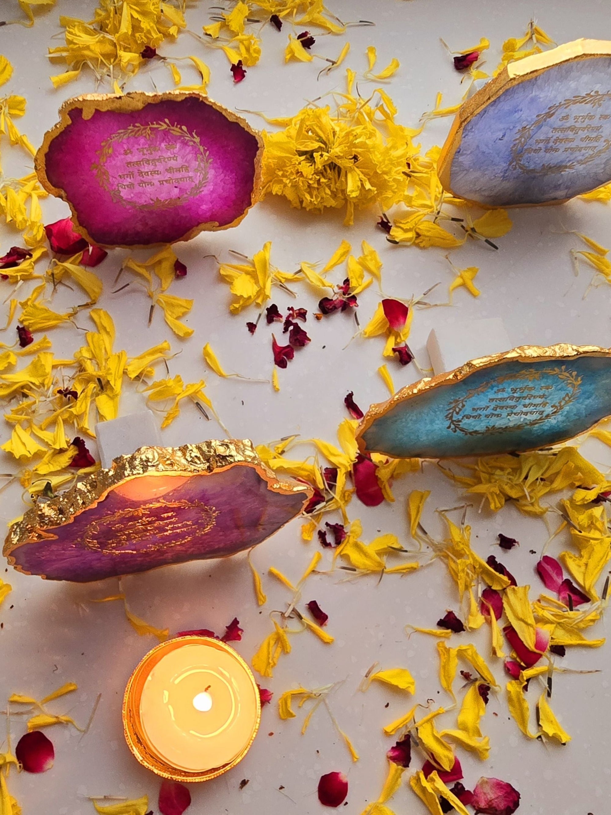 Gayatri Mantra Agate Stone Tea light Religious Home Decor