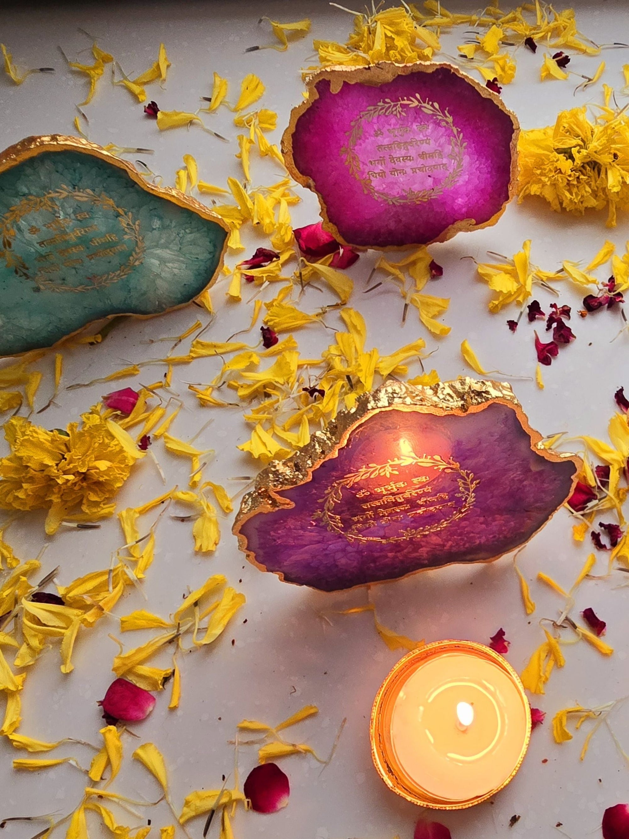 Gayatri Mantra Agate Stone Tea light Religious Home Decor