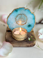 Gayatri Mantra Tea Light Holder - Agate with Wood