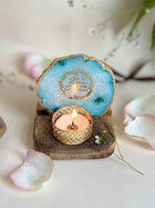 Gayatri Mantra Tea Light Holder - Agate with Wood