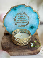 Gayatri Mantra Tea Light Holder - Agate with Wood