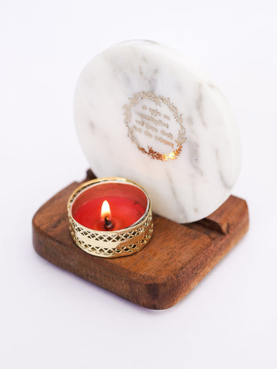 Tea Light Holder - Marble with Gayatri Mantra