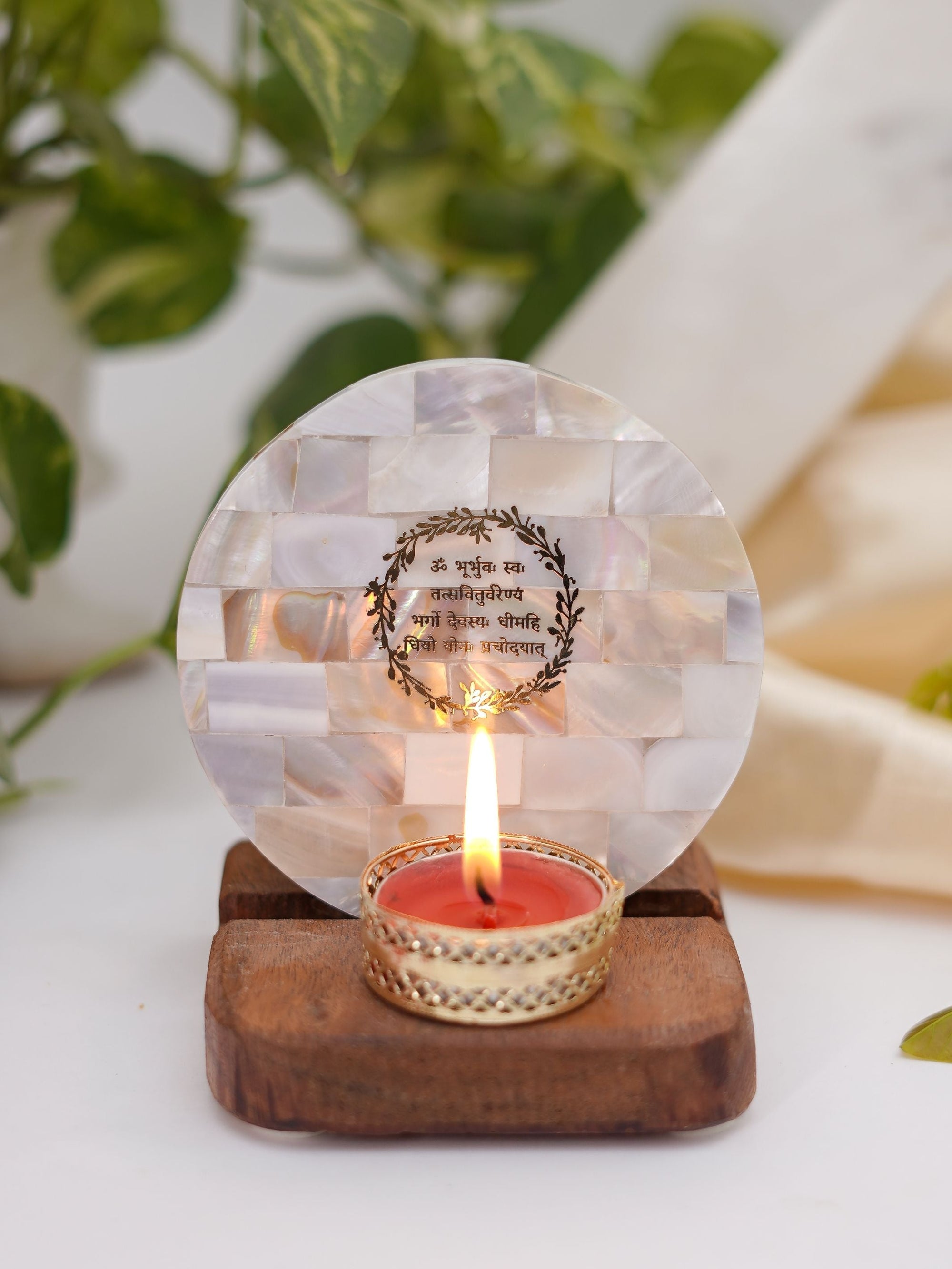 Mother of Pearl & Wood - Tea Light Holder