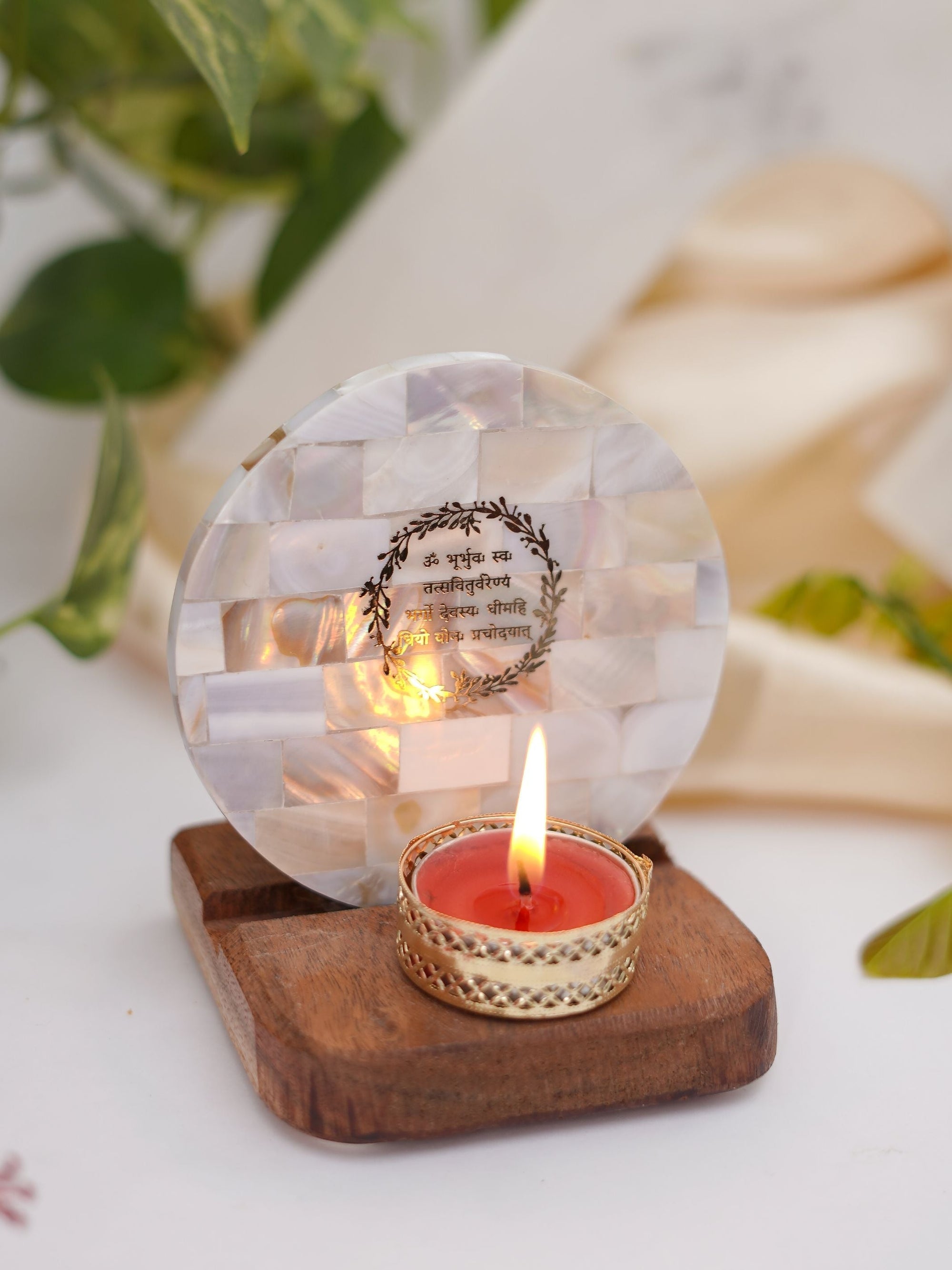 Mother of Pearl & Wood - Tea Light Holder