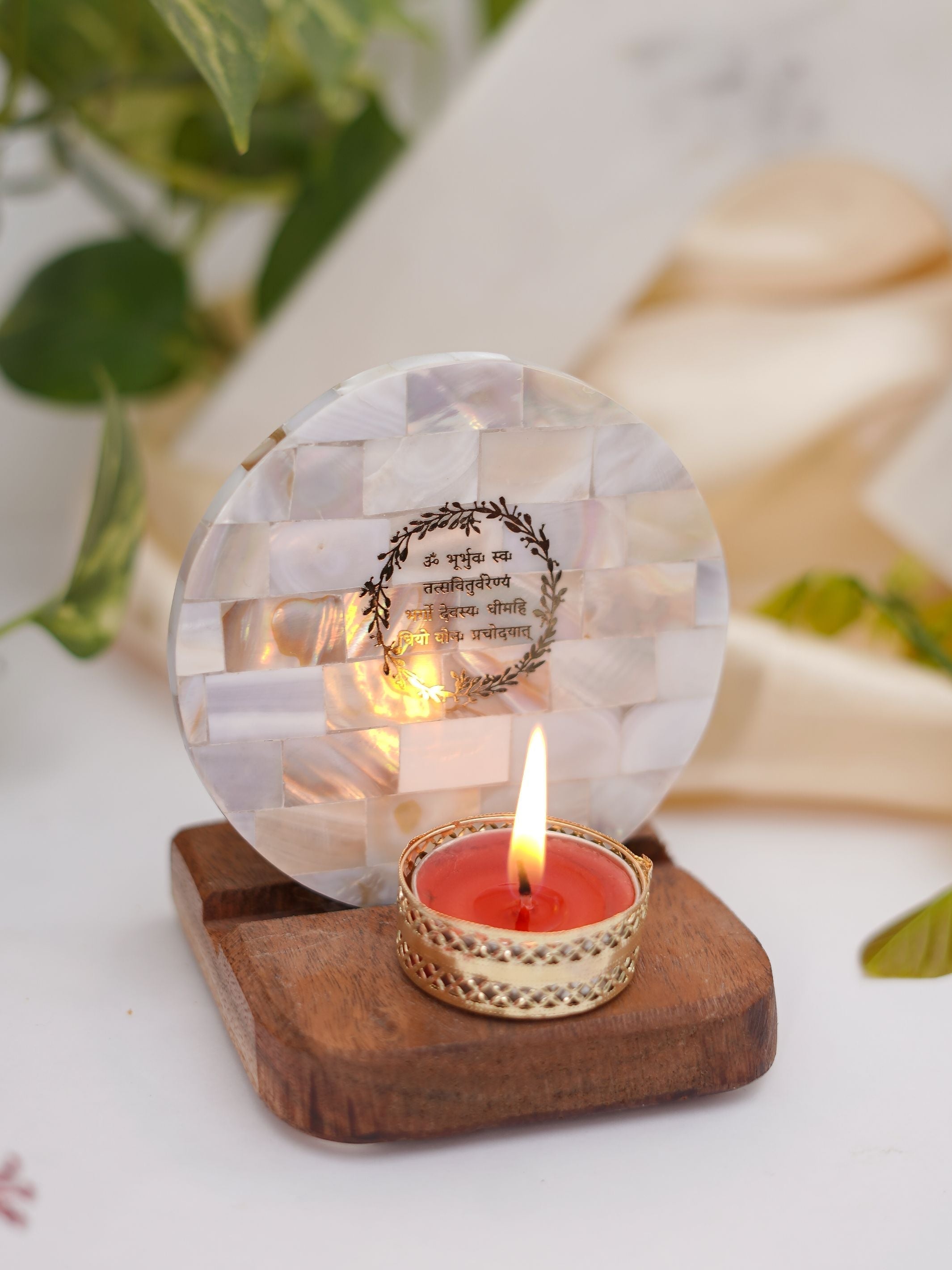 Mother of Pearl & Wood - Tea Light Holder