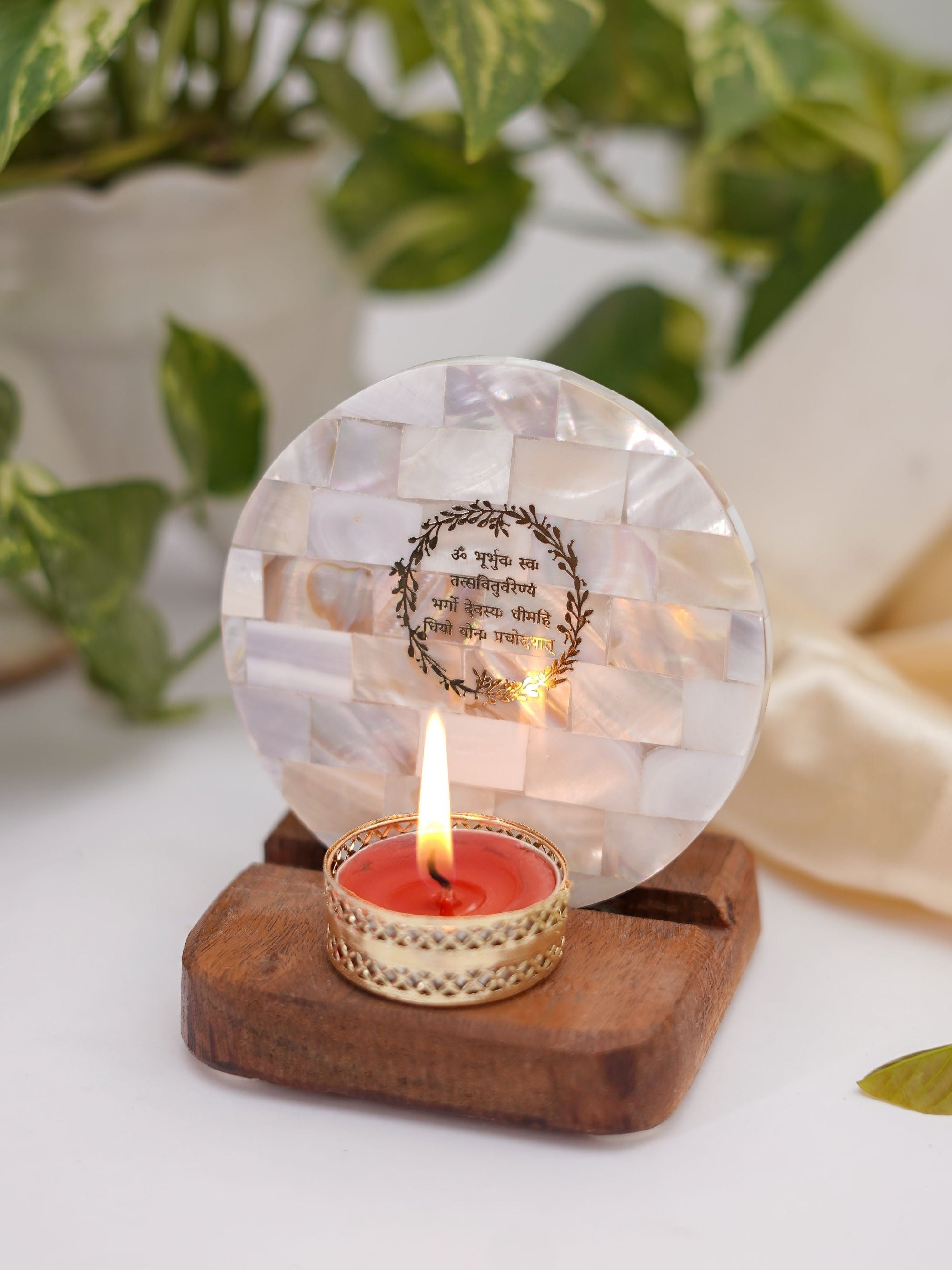 Mother of Pearl & Wood - Tea Light Holder