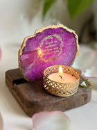 Gayatri Mantra Tea Light Holder - Agate with Wood