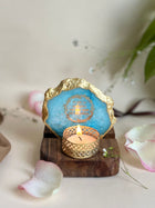 Gayatri Mantra Tea Light Holder - Agate with Wood