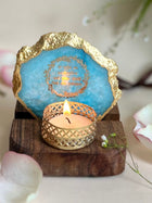 Gayatri Mantra Tea Light Holder - Agate with Wood