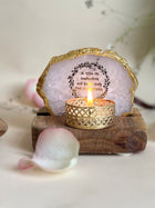 Gayatri Mantra Tea Light Holder - Agate with Wood