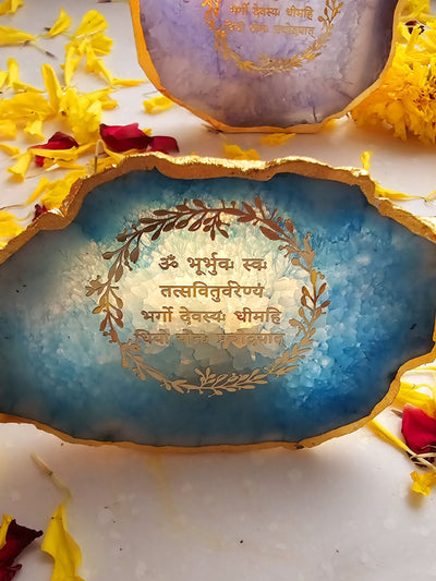 Gayatri Mantra Turquoise Agate Stone Tea light Religious Home Decor