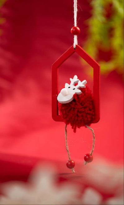 Red Reindeer in House Frame Hanging Ornament-CC74