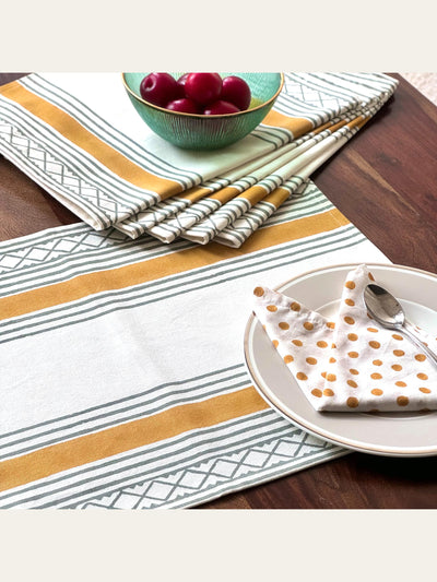 Geometric Block Print Placemats with Napkins Set