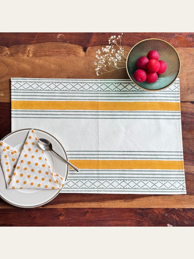 Geometric Block Print Placemats with Napkins Set