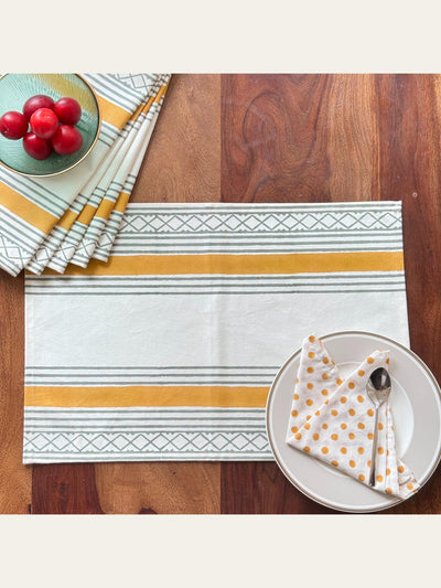 Geometric Block Print Placemats with Napkins Set