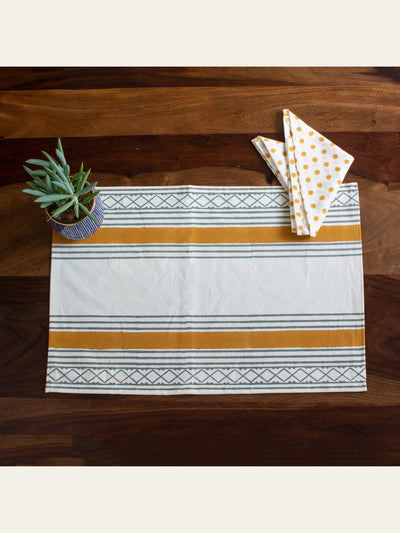 Geometric Block Print Placemats with Napkins Set