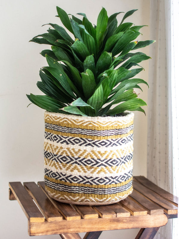 Geometric Jute Handwoven Basket Medium