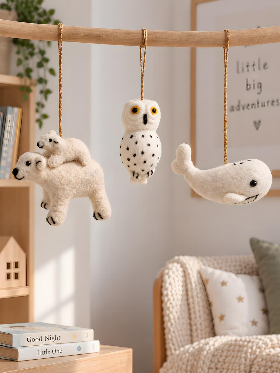 Arctic Animal Felt Ornament Set of 3 – Owl, Whale & Polar Bear