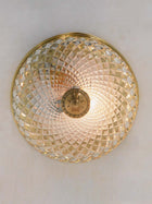 Gold 6 Inch Cut Glass Brass Round Flush Ceiling Light