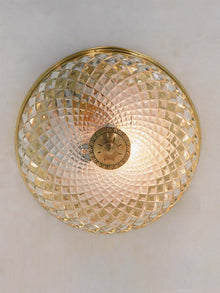 Gold 6 Inch Cut Glass Brass Round Flush Ceiling Light