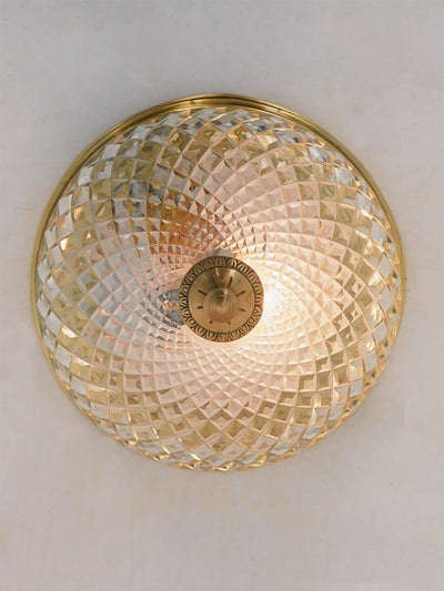 Gold 6 Inch Cut Glass Brass Round Flush Ceiling Light