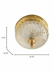 Gold 6 Inch Cut Glass Brass Round Flush Ceiling Light