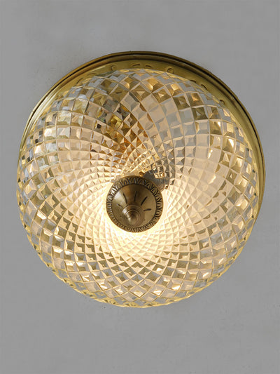Gold 6 Inch Cut Glass Brass Round Flush Ceiling Light
