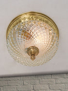 Gold 6 Inch Cut Glass Brass Round Flush Ceiling Light