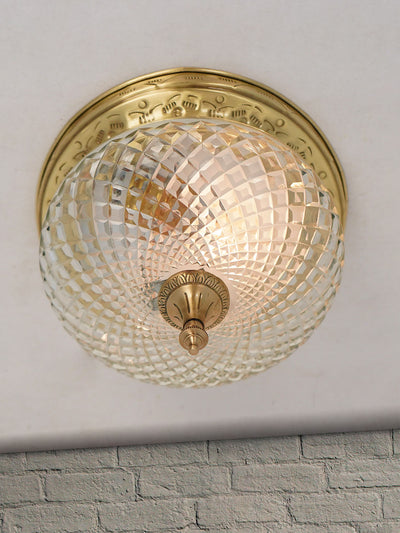 Gold 6 Inch Cut Glass Brass Round Flush Ceiling Light
