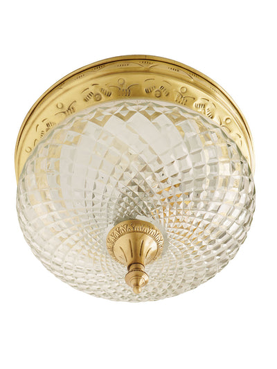 Gold 6 Inch Cut Glass Brass Round Flush Ceiling Light