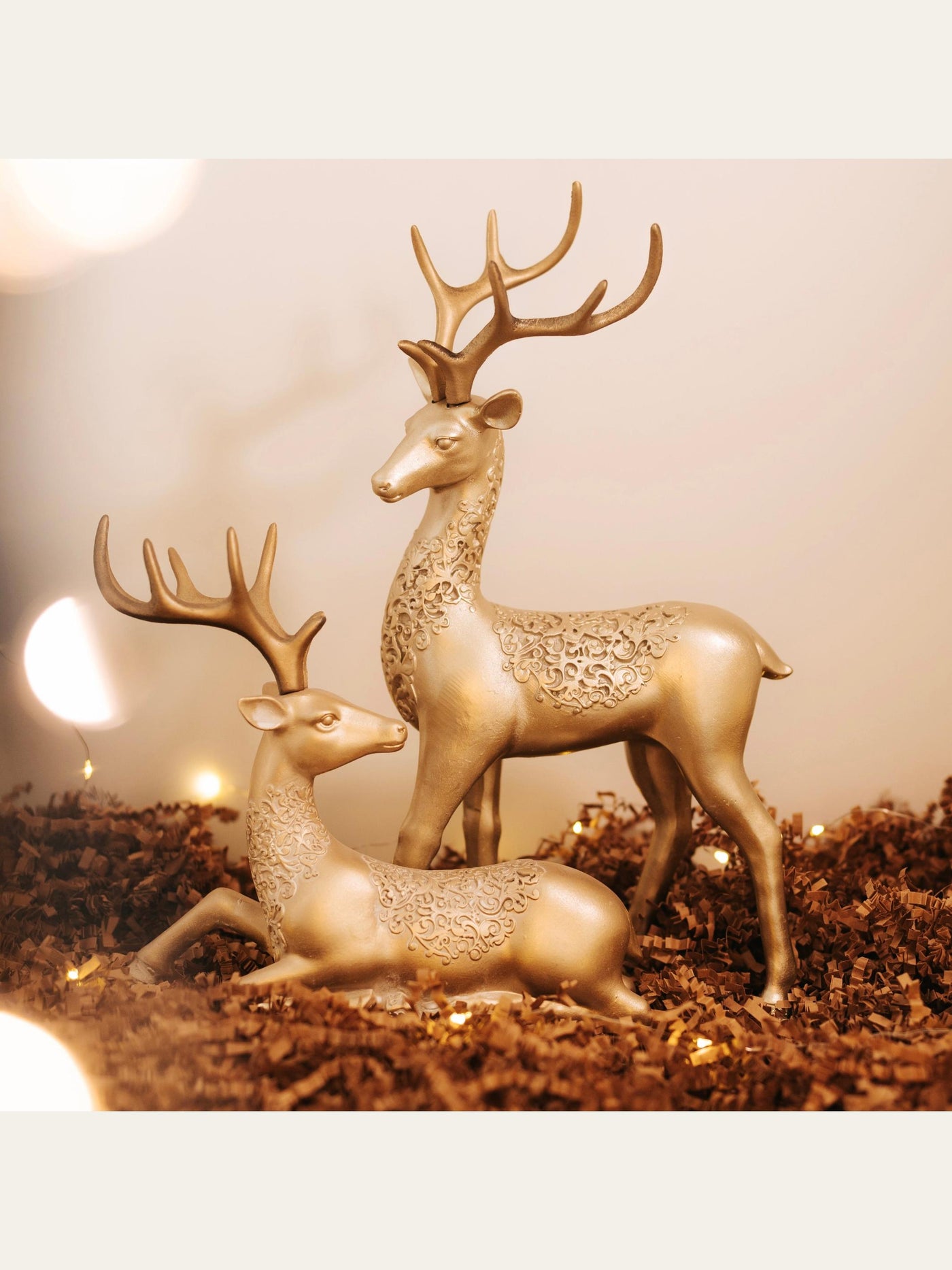 Gold Reindeers Christmas Decor Set of 2