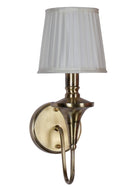Gold Transitional 15 Inch Brass Single Wall Lamp Light With White Pleated Fabric Shade