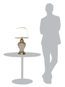 Golden Luster Glass Urn Table Lamp with Cream Shade and Golden Beading