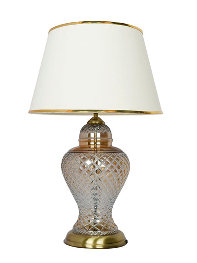 Golden Luster Glass Urn Table Lamp with Cream Shade and Golden Beading