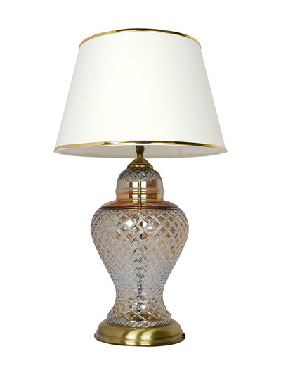 Golden Luster Glass Urn Table Lamp with Cream Shade and Golden Beading